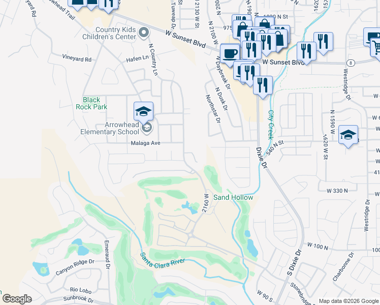 map of restaurants, bars, coffee shops, grocery stores, and more near 470 Country Lane in Santa Clara