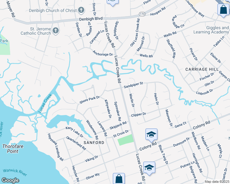 map of restaurants, bars, coffee shops, grocery stores, and more near 526 Spinnaker Road in Newport News