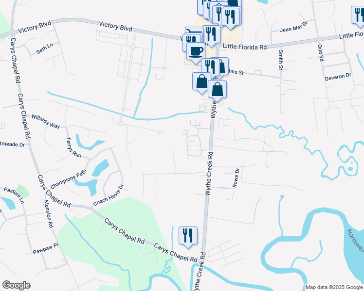 map of restaurants, bars, coffee shops, grocery stores, and more near 136 Villa Drive in Poquoson