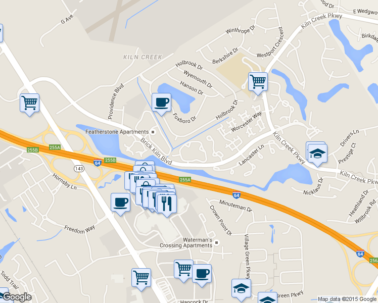 map of restaurants, bars, coffee shops, grocery stores, and more near 660 Windbrook Circle in Newport News