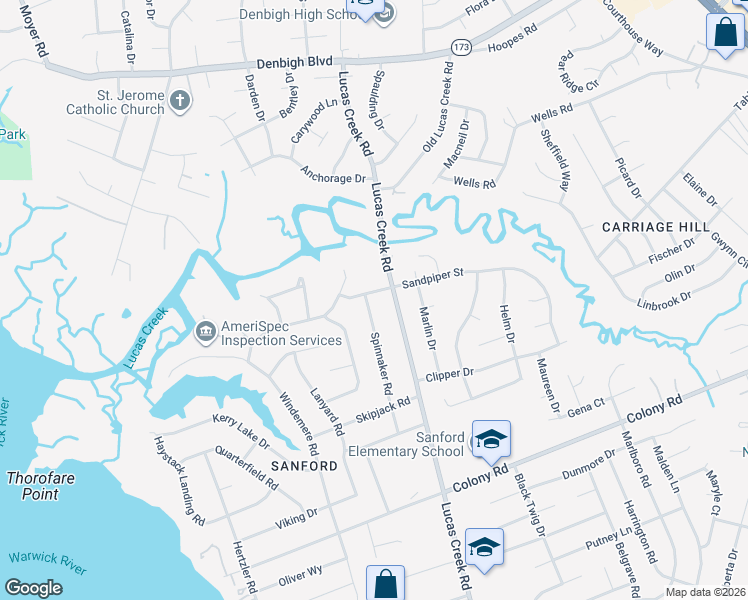 map of restaurants, bars, coffee shops, grocery stores, and more near 530 Lucas Creek Road in Newport News