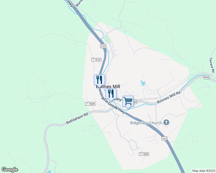 map of restaurants, bars, coffee shops, grocery stores, and more near in Boones Mill