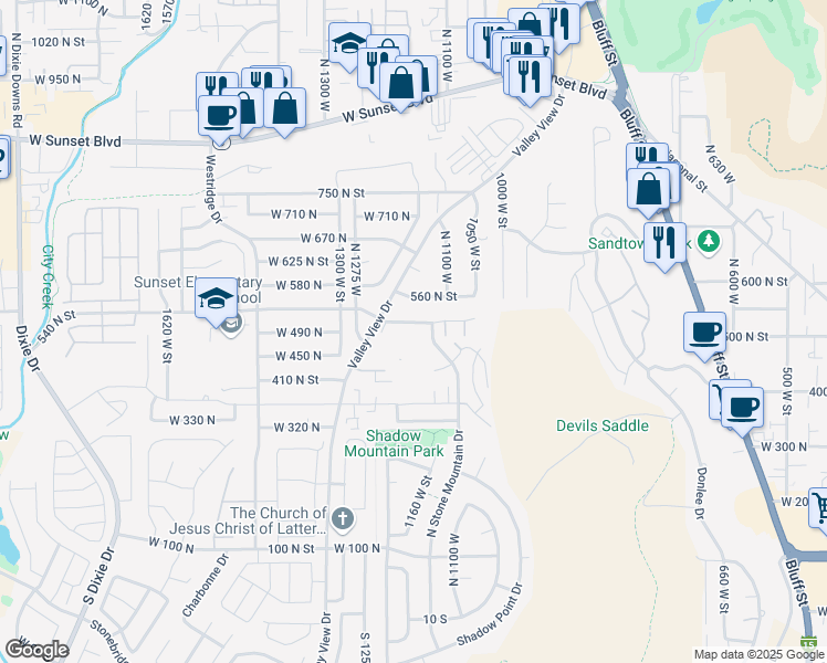 map of restaurants, bars, coffee shops, grocery stores, and more near 1170 West 540 North in St. George