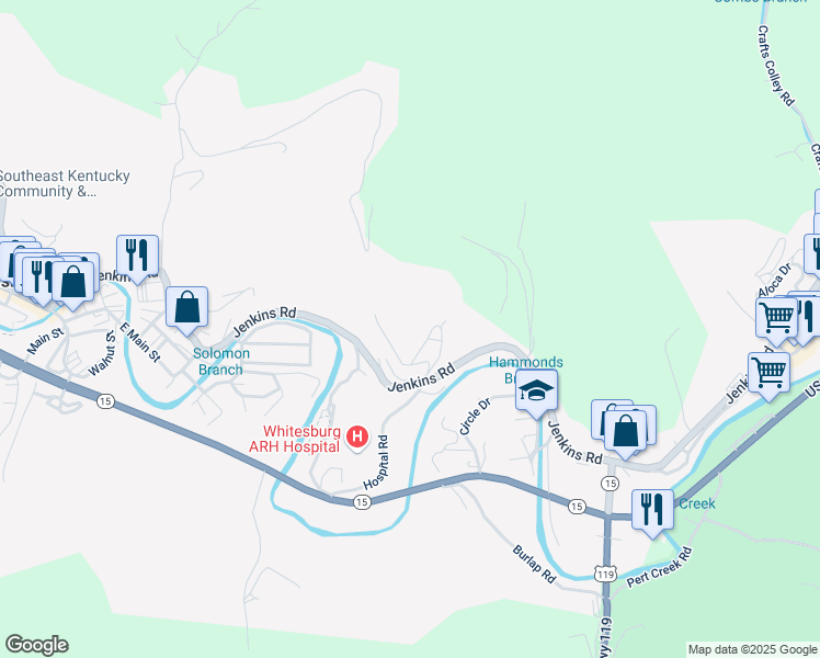 map of restaurants, bars, coffee shops, grocery stores, and more near 1265 Cs-1015 in Whitesburg