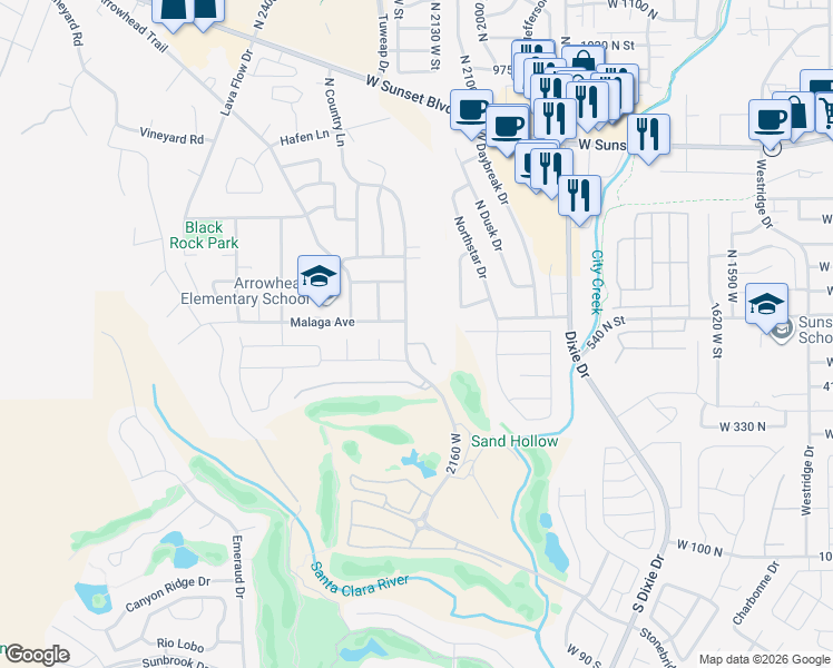 map of restaurants, bars, coffee shops, grocery stores, and more near 470 North Country Lane in Santa Clara