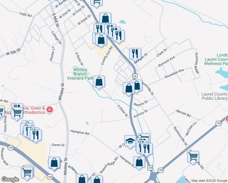 map of restaurants, bars, coffee shops, grocery stores, and more near 806 South Dixie Street in London