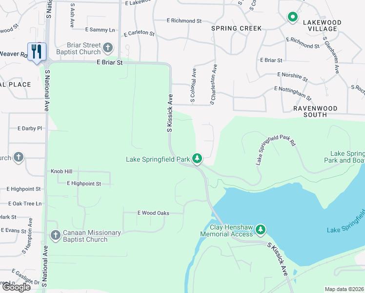 map of restaurants, bars, coffee shops, grocery stores, and more near 5246 South Kissick Avenue in Springfield