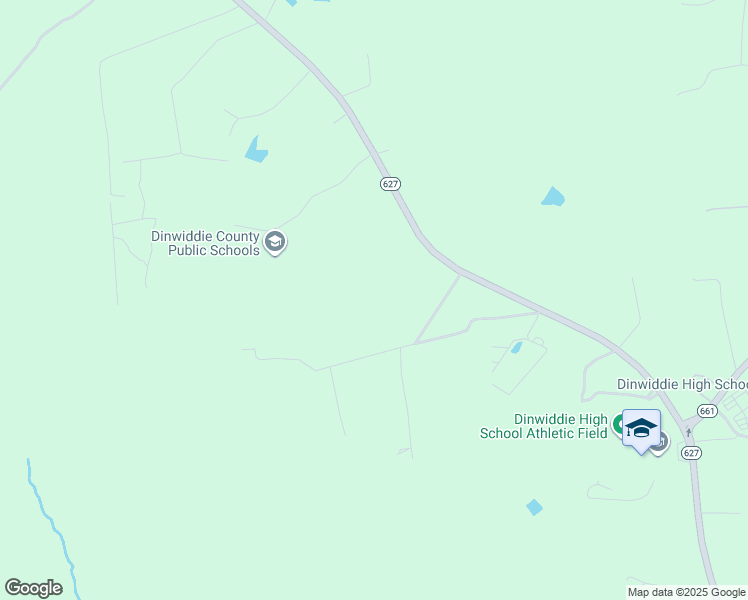map of restaurants, bars, coffee shops, grocery stores, and more near 11104 Courthouse Road in Dinwiddie
