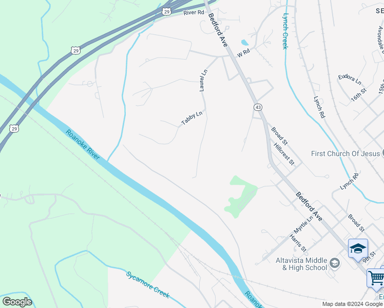 map of restaurants, bars, coffee shops, grocery stores, and more near 2110 Laurel Ln in Altavista