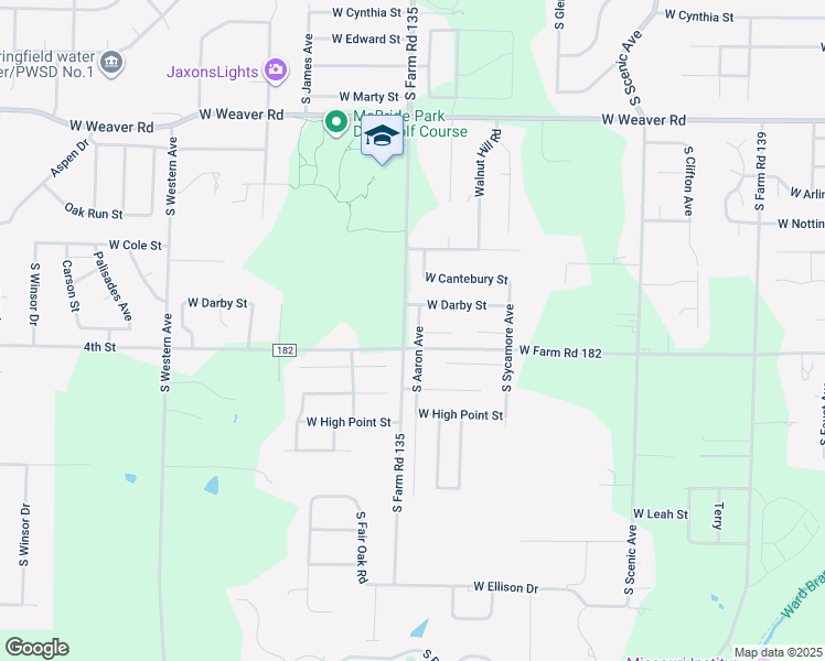 map of restaurants, bars, coffee shops, grocery stores, and more near 5300-5370 South Aaron Avenue in Springfield