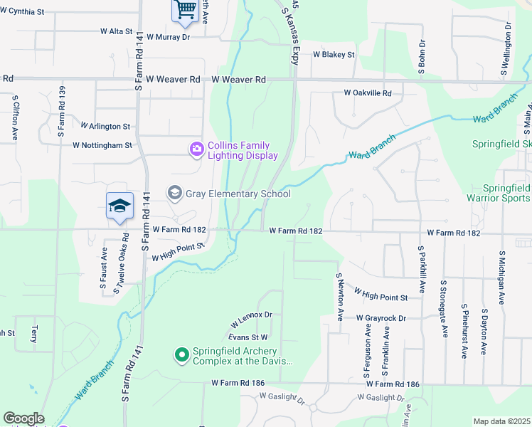 map of restaurants, bars, coffee shops, grocery stores, and more near 5356 South Woodfield Avenue in Springfield