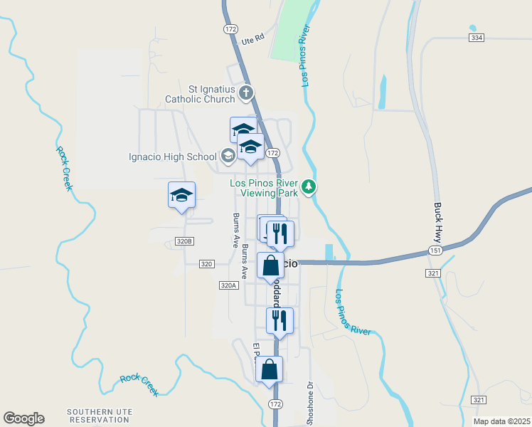 map of restaurants, bars, coffee shops, grocery stores, and more near 255 Lampert Street in Ignacio