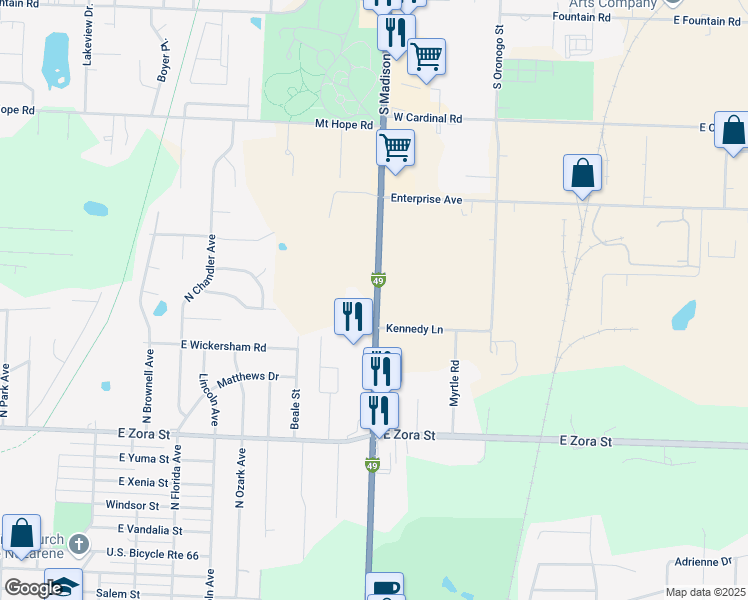 map of restaurants, bars, coffee shops, grocery stores, and more near 3124 North Rangeline Road in Joplin