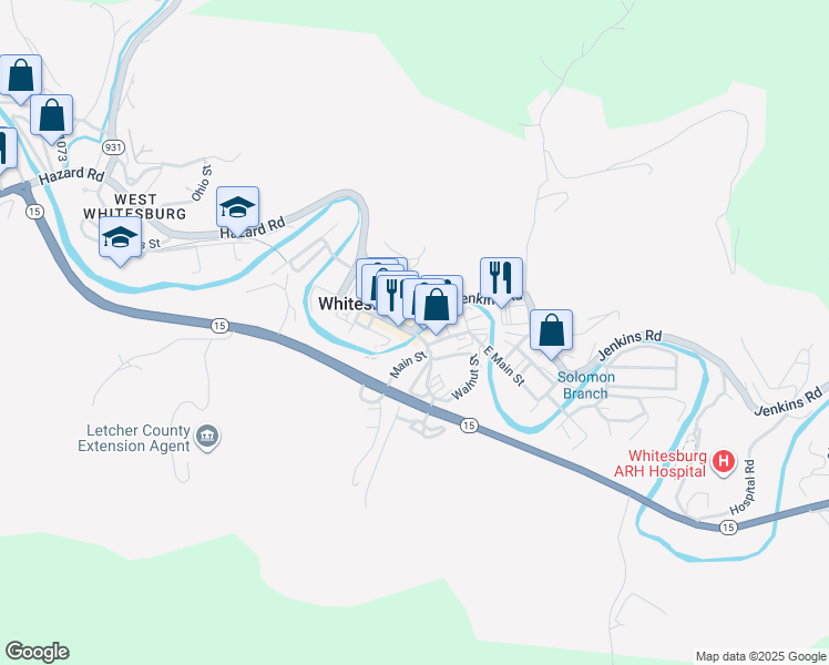 map of restaurants, bars, coffee shops, grocery stores, and more near 272 East Main Street in Whitesburg