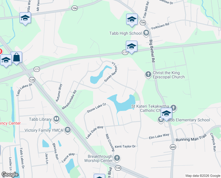 map of restaurants, bars, coffee shops, grocery stores, and more near 108 Wallace Ct in Yorktown