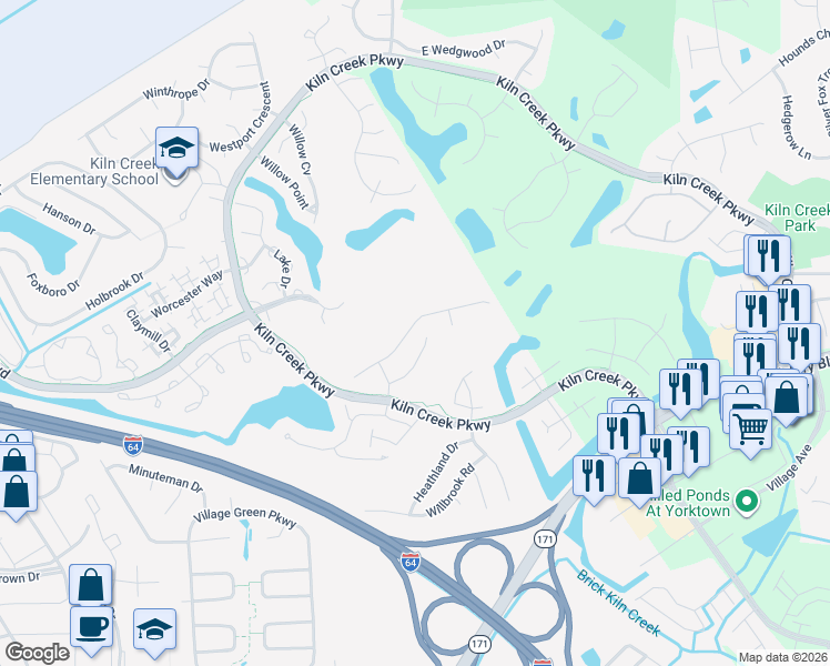 map of restaurants, bars, coffee shops, grocery stores, and more near 952 Drivers Lane in Newport News