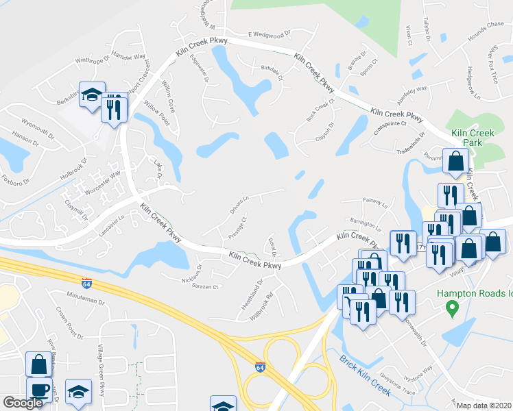 map of restaurants, bars, coffee shops, grocery stores, and more near 808 Vantage Court in Newport News