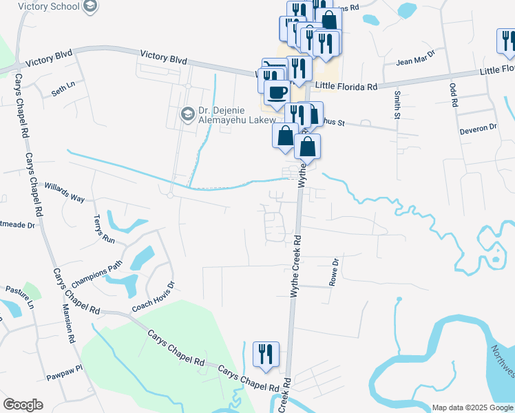 map of restaurants, bars, coffee shops, grocery stores, and more near 116 Villa Drive in Poquoson