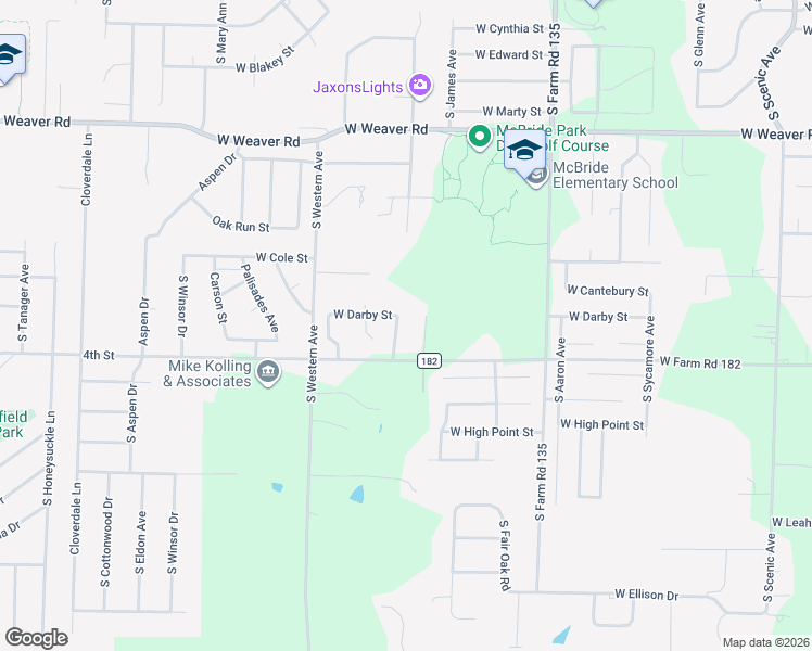 map of restaurants, bars, coffee shops, grocery stores, and more near 5369 South James Avenue in Greene County