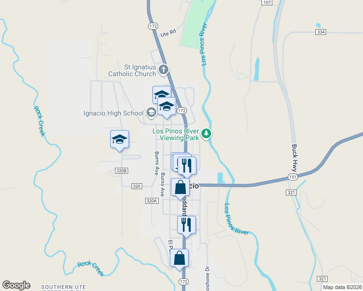 map of restaurants, bars, coffee shops, grocery stores, and more near 255 Lampert Street in Ignacio