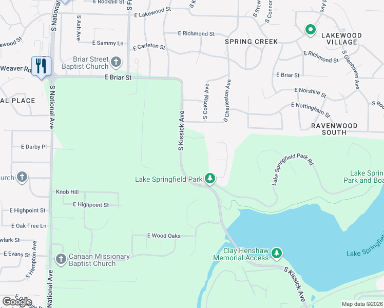 map of restaurants, bars, coffee shops, grocery stores, and more near 5246 South Kissick Avenue in Springfield