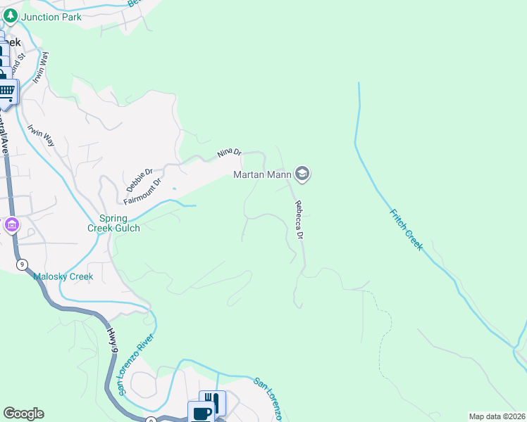 map of restaurants, bars, coffee shops, grocery stores, and more near 780 Elsie Mae Drive in Boulder Creek