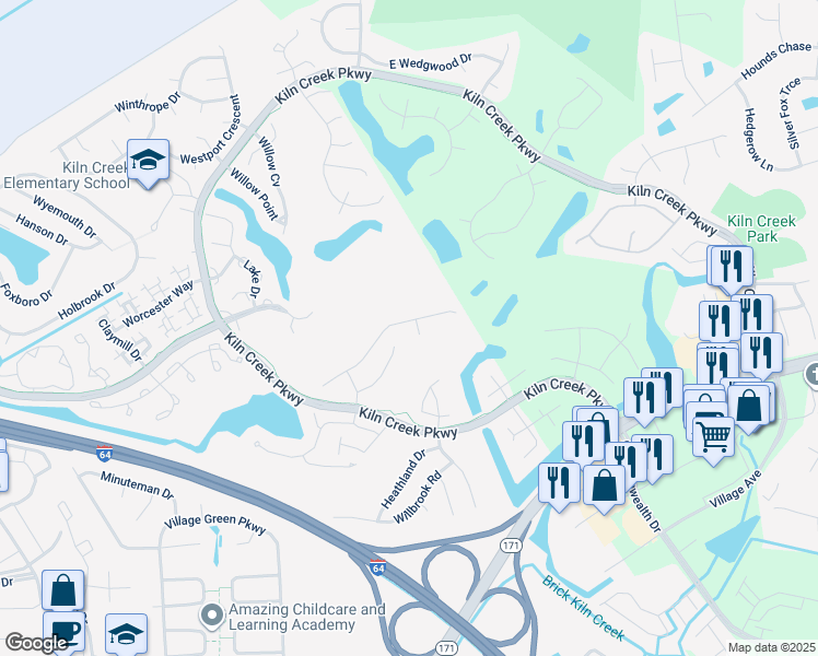 map of restaurants, bars, coffee shops, grocery stores, and more near 968 Drivers Lane in Newport News
