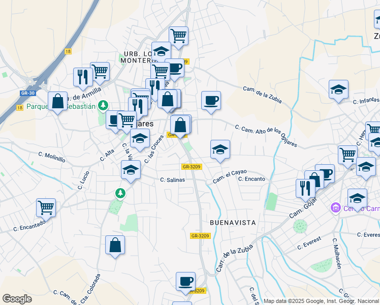 map of restaurants, bars, coffee shops, grocery stores, and more near 4 Calle Río in Granada