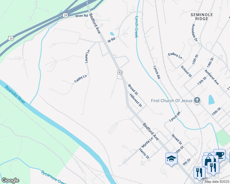 map of restaurants, bars, coffee shops, grocery stores, and more near 1811 Sunset Drive in Altavista