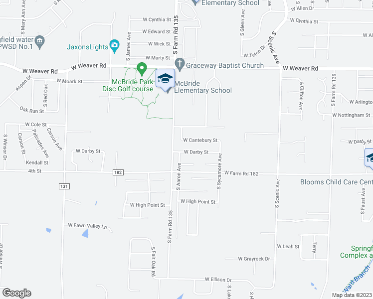map of restaurants, bars, coffee shops, grocery stores, and more near 3045 West Darby Street in Springfield