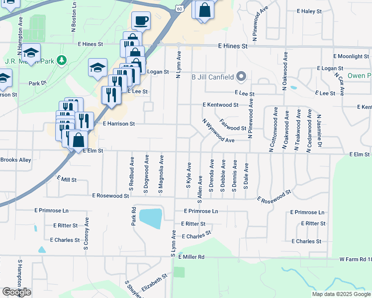 map of restaurants, bars, coffee shops, grocery stores, and more near 100-198 N Lynn Ave in Republic
