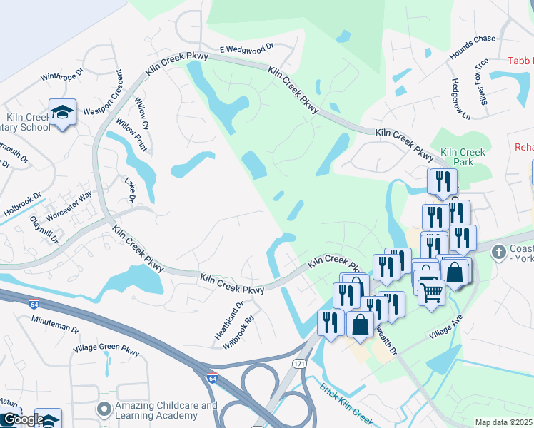 map of restaurants, bars, coffee shops, grocery stores, and more near 994 Drivers Ln in Newport News
