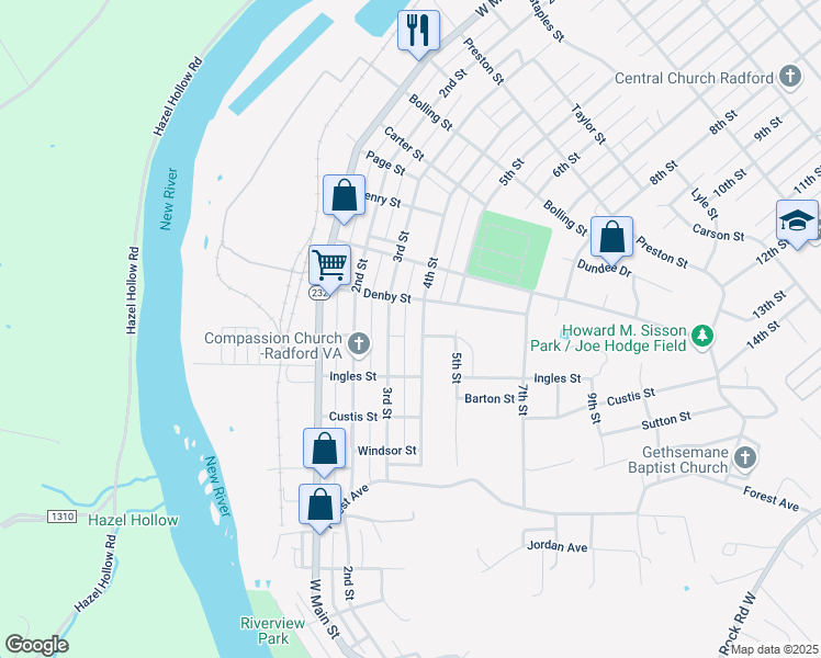map of restaurants, bars, coffee shops, grocery stores, and more near 1700-1798 4th St in Radford
