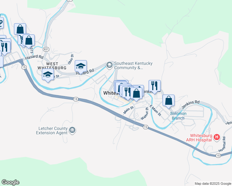 map of restaurants, bars, coffee shops, grocery stores, and more near in Whitesburg
