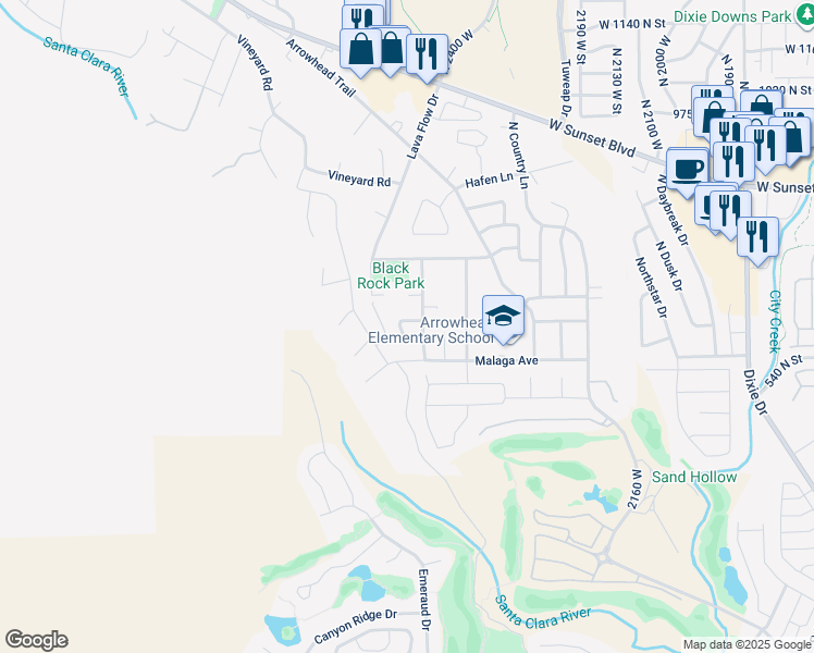 map of restaurants, bars, coffee shops, grocery stores, and more near 2482 Catawba Circle in Santa Clara