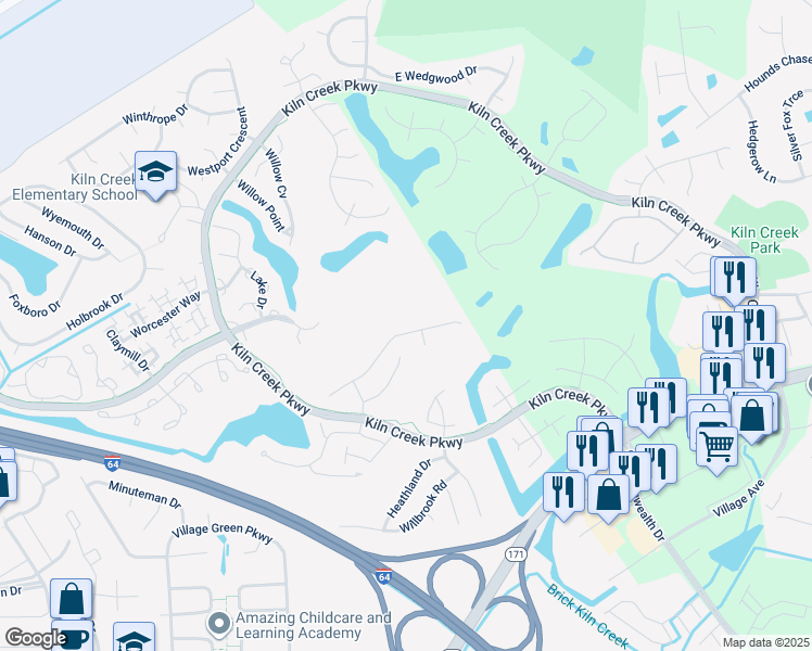 map of restaurants, bars, coffee shops, grocery stores, and more near 965 Drivers Lane in Newport News