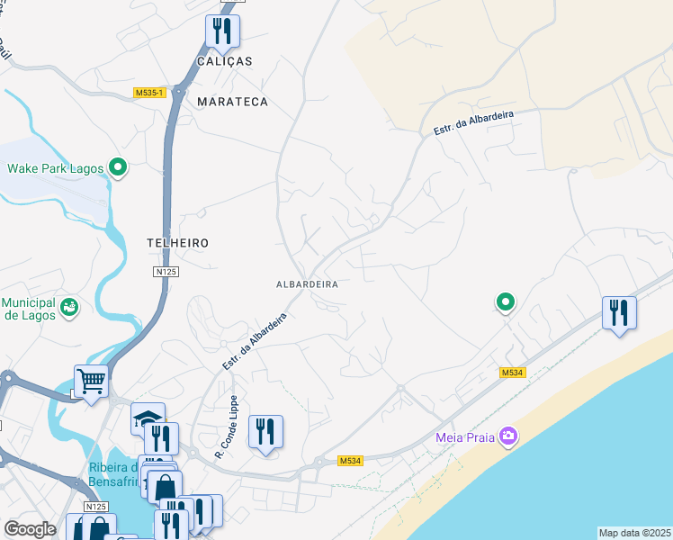 map of restaurants, bars, coffee shops, grocery stores, and more near 21 Largo da República in Lagos
