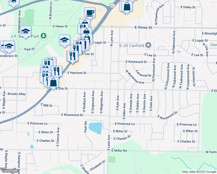 map of restaurants, bars, coffee shops, grocery stores, and more near 100-198 N Lynn Ave in Republic