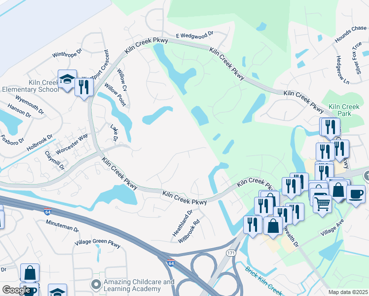 map of restaurants, bars, coffee shops, grocery stores, and more near 969 Drivers Lane in Newport News