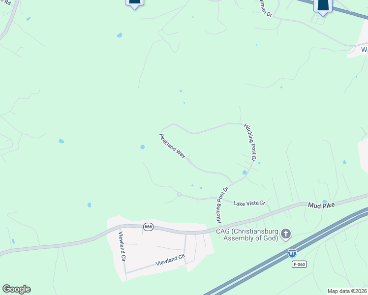 map of restaurants, bars, coffee shops, grocery stores, and more near 2150 Peakland Way in Christiansburg