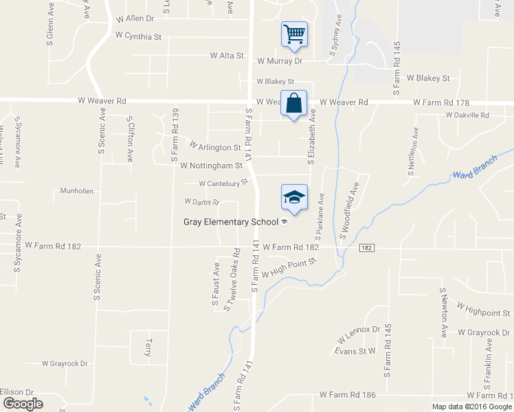map of restaurants, bars, coffee shops, grocery stores, and more near 5276 South Farm Road 141 in Springfield
