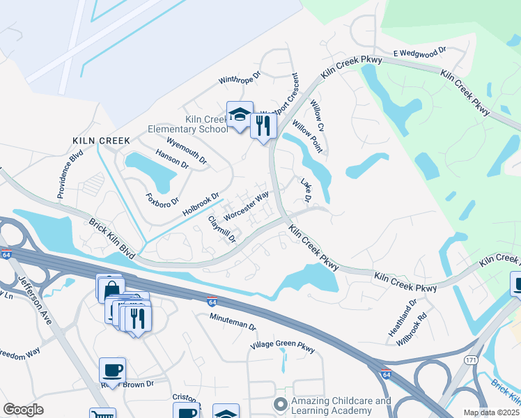 map of restaurants, bars, coffee shops, grocery stores, and more near 2246 White House Cove in Newport News