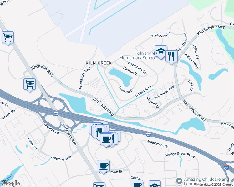 map of restaurants, bars, coffee shops, grocery stores, and more near 837 Holbrook Drive in Newport News