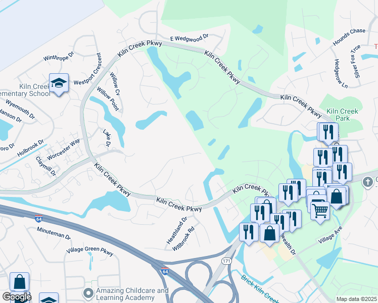 map of restaurants, bars, coffee shops, grocery stores, and more near 981 Drivers Lane in Newport News