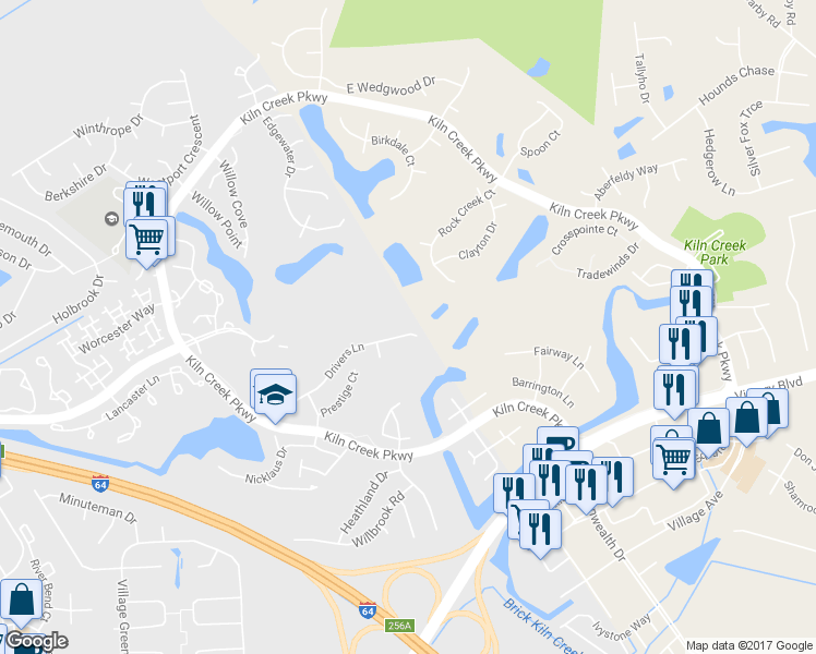 map of restaurants, bars, coffee shops, grocery stores, and more near 991 Drivers Lane in Newport News