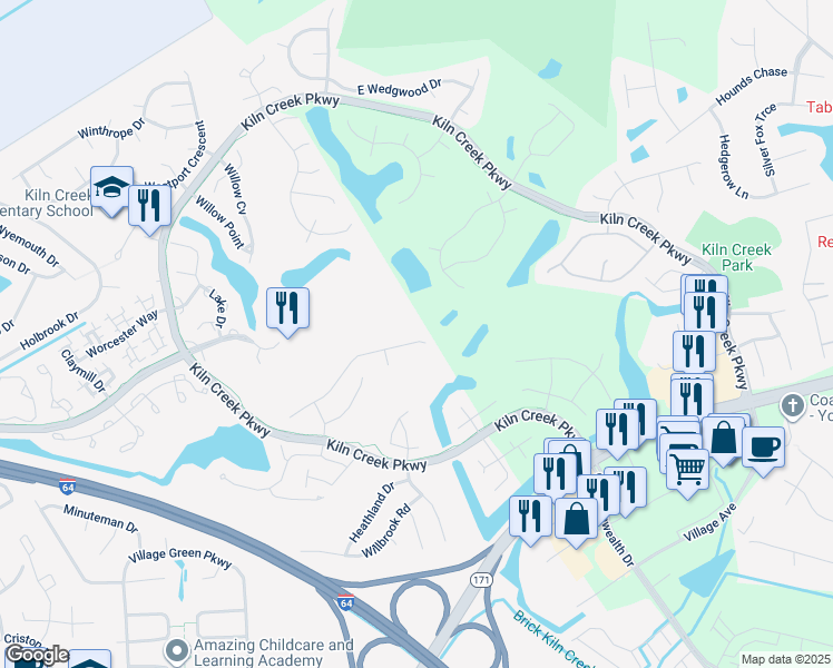 map of restaurants, bars, coffee shops, grocery stores, and more near 991 Drivers Lane in Newport News