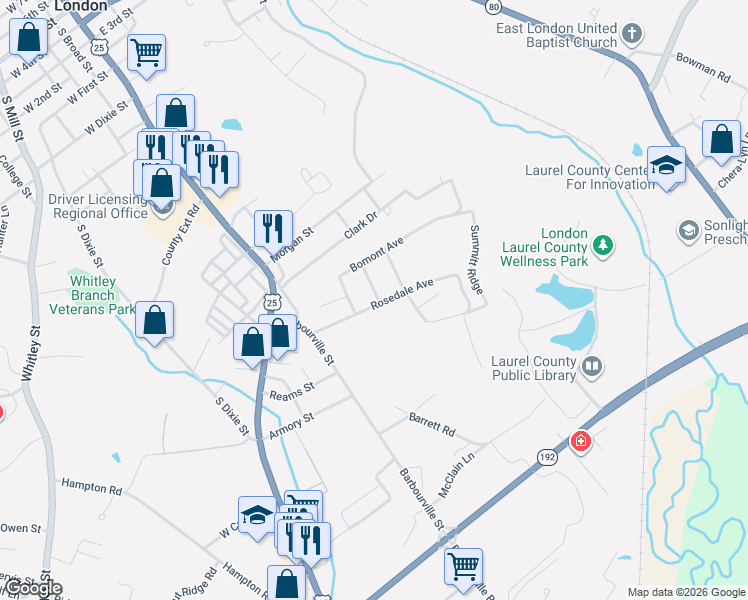 map of restaurants, bars, coffee shops, grocery stores, and more near 102 Chadwell Drive in London