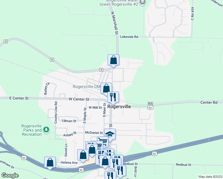 map of restaurants, bars, coffee shops, grocery stores, and more near 104 Beatie Street in Rogersville