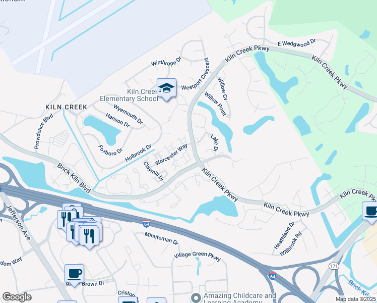 map of restaurants, bars, coffee shops, grocery stores, and more near 2246 White House Cove in Newport News
