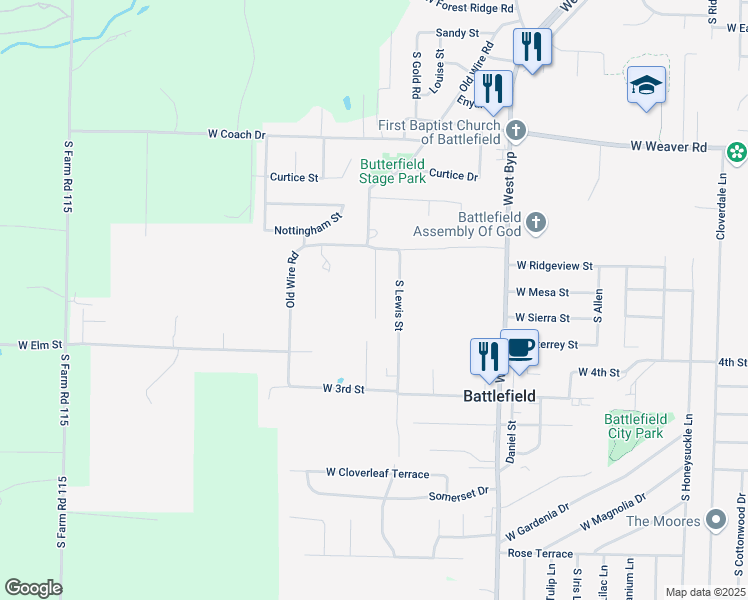 map of restaurants, bars, coffee shops, grocery stores, and more near 5303 South Hutchinson Court in Battlefield
